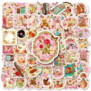 56 New Pink Floral Romantic Graffiti Series Stickers, Funny Stickers, Suitable for Laptops, Bumpers, Skateboards, Water Bottles, Computers, Phone Cases, School Decorations, Etc. Decorative Stickers Are Scratch Resistant and Suitable for Various Scenarios