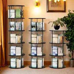 Flycity Rotating 3 Tier to 5 Tier Spinning Bookshelf Tower - 360° Display Unique Round Bookcase for Home Study Office Interior floating shelves Bedroom Flexibility