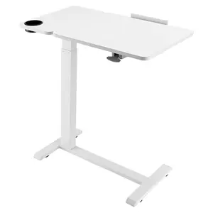 Portable Bedside Table with Adjustable Height & Angle - Rolling Laptop Desk with Flip Top Surface, 4 Hidden Wheels, Cup Holder, Perfect for Study & Home Use, White