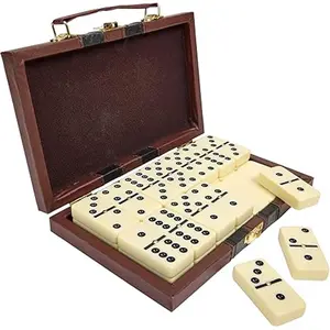 Dominos Set for Adults and Kids, 28 Pieces Double Six Classic Dominoes in Durable Wooden Brown Box - Fun Mini Board Game for 2-4 Players - Ideal for Boys, Girls, Adults - Family Game Night and Vintage Party Games