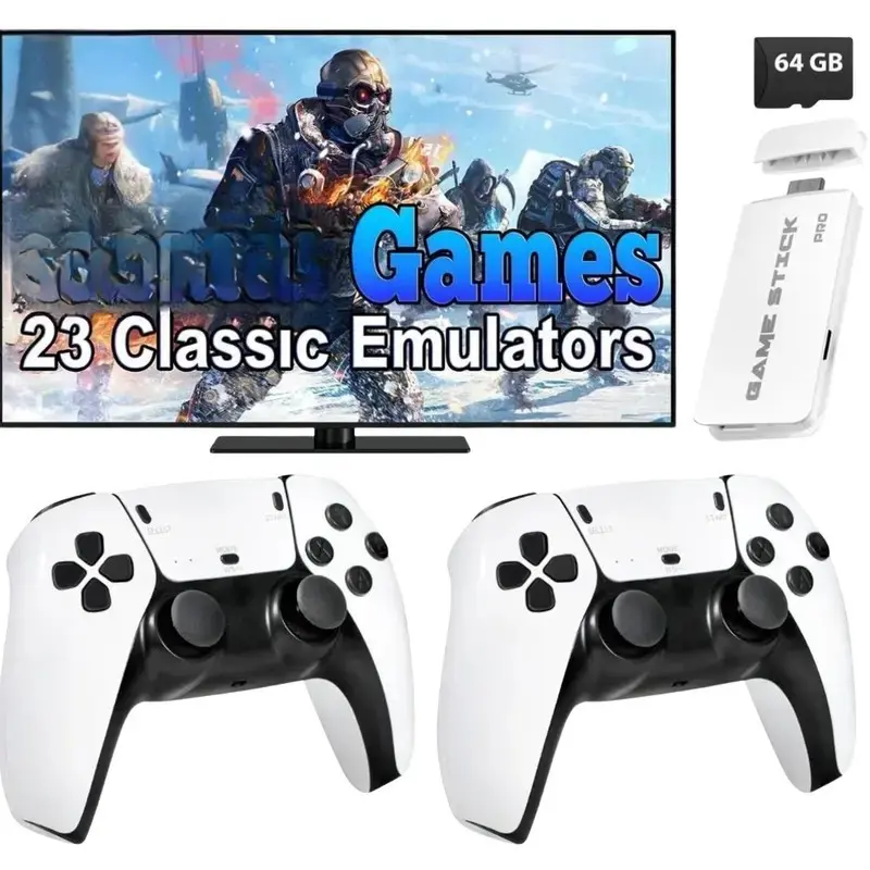 Vintage Game Console with over 2000 Games, 19 Emulators, 2 Wireless Controllers, 4K Output, 64GB SD Card, Portable Gaming System