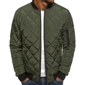 Men Flight Bomber Jackets Diamond Quilted Lightweight Varsity Jacket Full Zip Up Coat