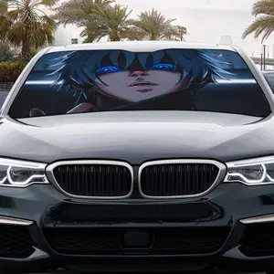 Anime Sci-Fi Windshield Sun Shade, Blue Haired Character Sun Shade For Car Windshield Foldable, Portable for RV SUV, 54X27.5In Front Placement, UV Protection,  Easy Installation, Car Interior Accessories, Car Accessory, Car Decor