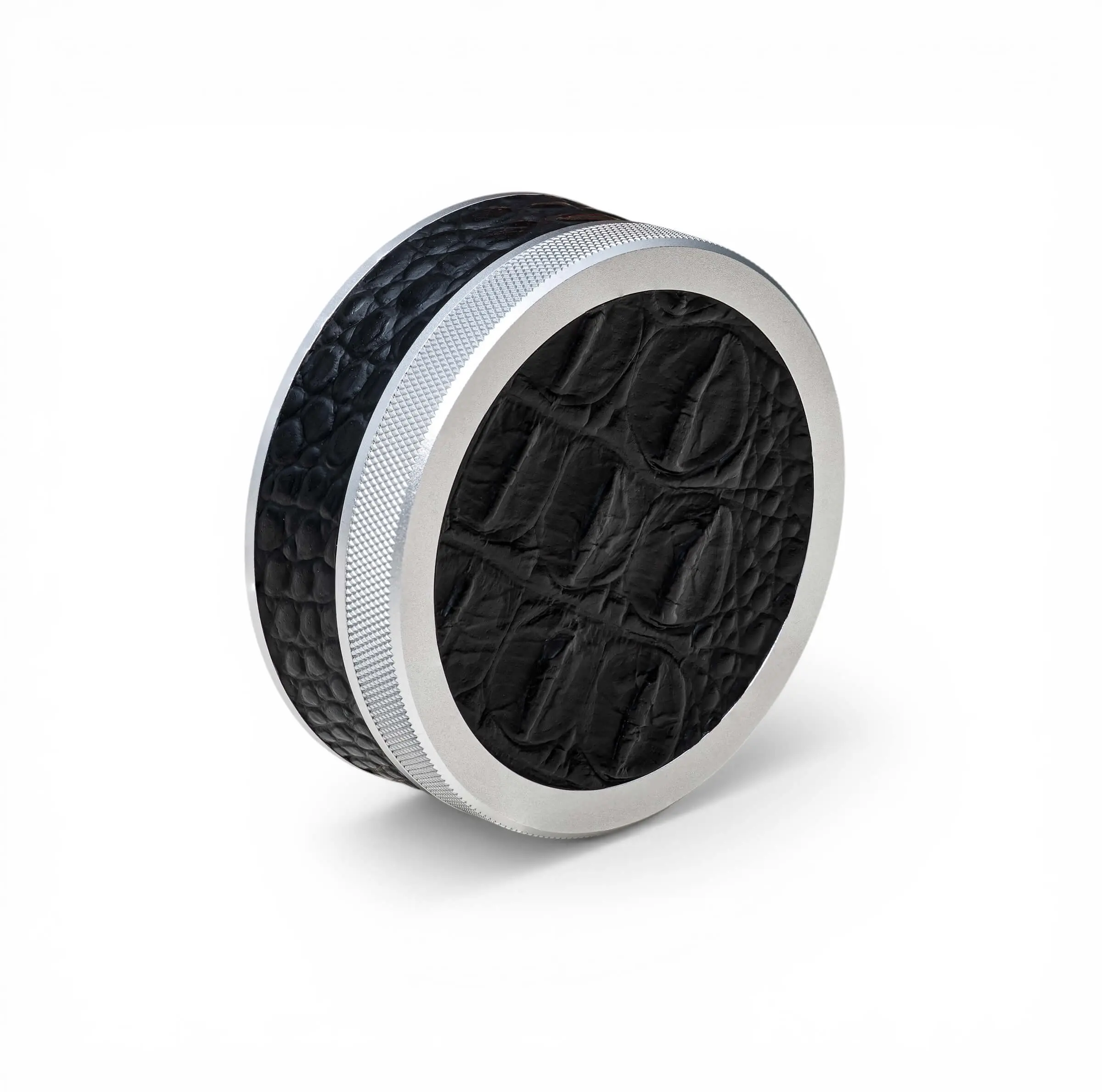Silver on Black Embossed Croc Ruk Can | EDC Storage Can | Airtight Seal for Freshness | 100% Genuine Leather Top & Band | Texas Designed & Crafted