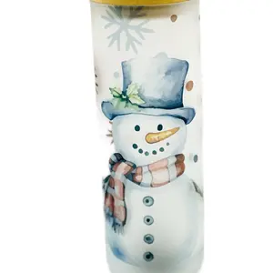 Vintage Snowman Tumbler - 25oz Frosted Glass with Bamboo Lid - Bottle, Drinkware Reusable Stylish Beverage Cup