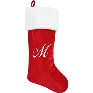 20 Inch Letter Christmas Stockings Red Polyester Plush for Family Holiday Xmas Party Decor