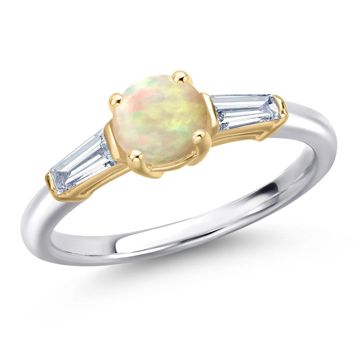 Gem Stone King 925 Silver and 10K Yellow Gold Gemstone Birthstone and Lab Grown Diamond Engagement Ring For Women | Round 6MM | Available in Size 5,6,7,8,9