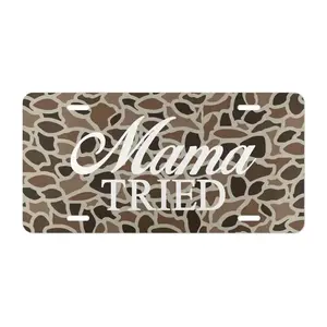 Old School Camo "Mama Tried" Vanity Plate, License Plate, Truck Car Tags, Gifts for Him, Hunting, Aluminum Front License Plate- 6X12- Inch Polished Metal Standard Plate, Easy to Install, Car Trim Accessories, for Decor Only, Made in USA