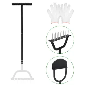 2-in-1 Lawn Aerator Spike Metal Manual Half Moon Tool with 12 Stainless Spikes 2 Replacement Heads for Compact Soil Garden Sidewalk Flower Beds Gardening Set Puller
