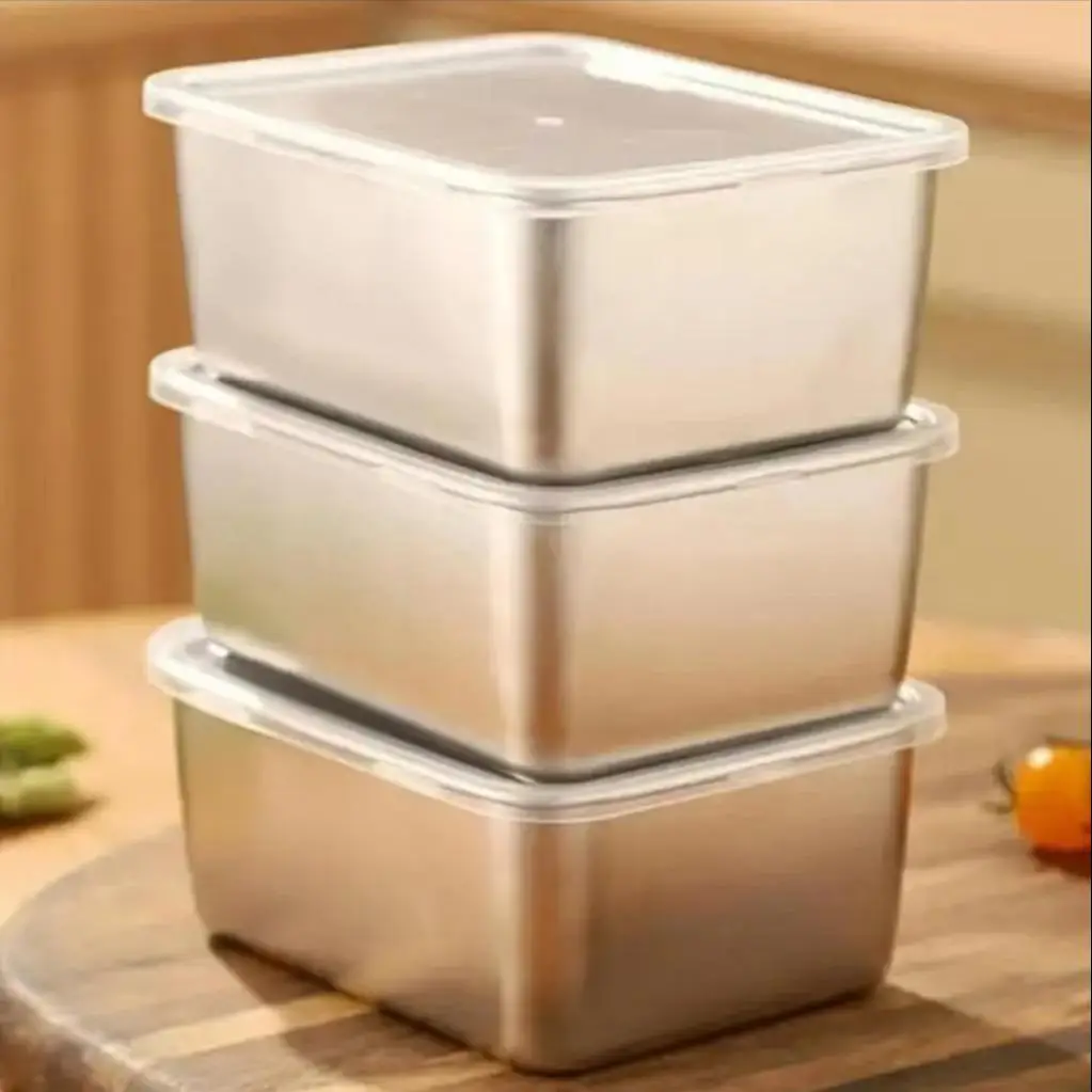 Stainless Steel Lunch Box with Lid, 3 Counts/set Stackable Food Storage Box, Food Storage Container, Kitchen Storage Box for Camping, Picnic, School