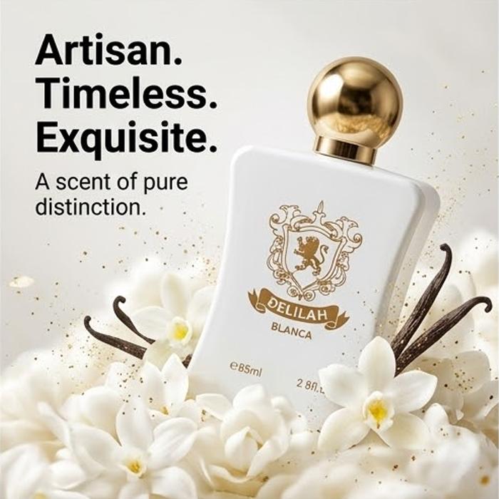 DELILAH BLANCA Eau de Parfum for Women 85ml | A gentle floral fragrance with notes of jasmine, tuberose, and vanilla | A luxurious white porcelain bottle with a tassel design | Long-lasting, sophisticated scent | An elegant fragrance for work and dates