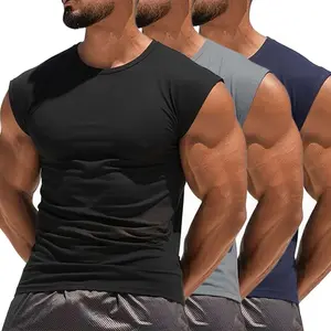 Set of 3 vests suitable for fitness training and everyday wear: basic T-shirt, basketball vest, men’s sports vest, solid-color crew-neck casual athletic vest
