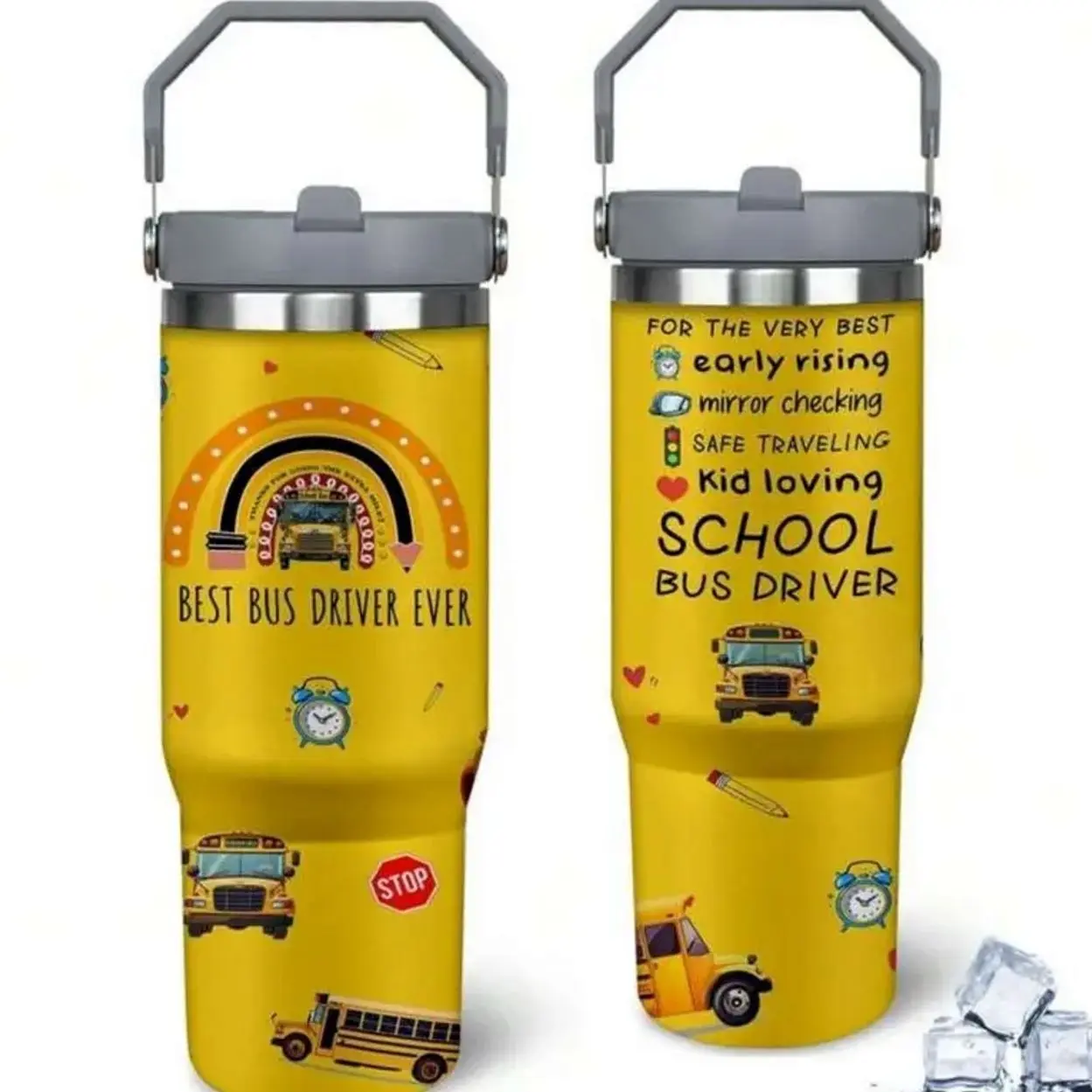 30 Oz School Bus Driver Tumbler - Handled Mug for Back to School and Special Occasions - Drinkware, Bottle cup