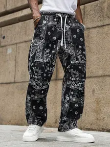 Men's Paisley Pattern Print Drawstring Loose Casual Pants for Everyday Wear Comfortable Stylish Y2K Fashion Drop-Crotch Design