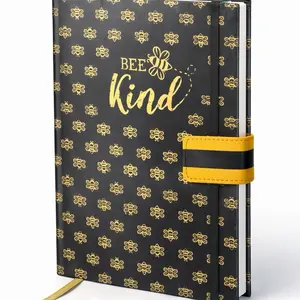 Bee Kind Bee Hive Notebook for Everyday Journaling with Gold Bee Design and Yellow Strap