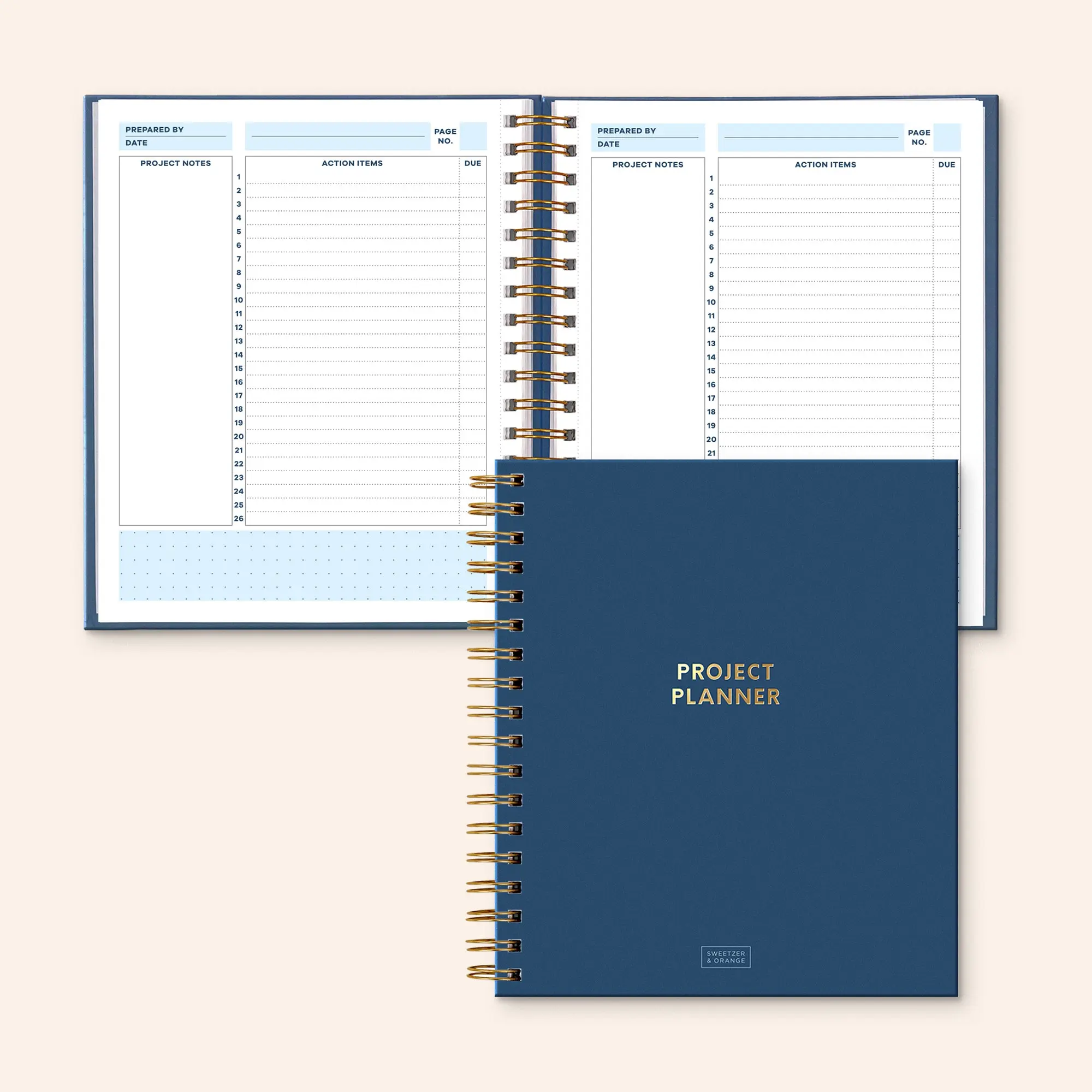 SWEETZER & ORANGE Project Management Planner - 200 Pages, 8.25" x 9.3" Work Organizer Notebook for Project Management - Ideal for Work