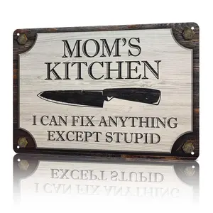 8x12in Aluminium Vintage Plaque Decor, Mom's Kitchen Funny Wall Sign with "I Can Fix Anything Except Stupid" Quote, Mom Gift