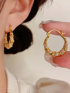 Women's Elegant Twist Design Hoop Earrings, Fashion Jewelry for Party, Daily Wear, Trendy All-Match, Exquisite Birthday Gift, Versatile Earrings