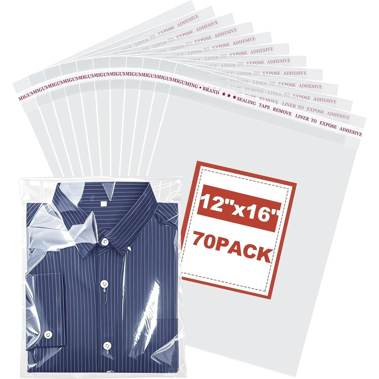12x16 Inch Self-Adhesive Clear Cellophane Bags with Punched Holes | 70 Count Resealable Plastic Clothing Bags for Selling, Packaging Clothes, T-Shirts & Retail Storage ( Clear Packaging)
