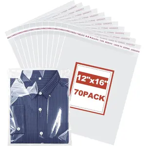 12x16 Inch Self-Adhesive Clear Cellophane Bags with Punched Holes | 70 Count Resealable Plastic Clothing Bags for Selling, Packaging Clothes, T-Shirts & Retail Storage ( Clear Packaging)