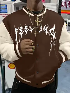 Men's Color Block Baseball Jacket, Retro Style Satin Sleeve Design, Streetwear Hip Hop Outerwear for All Seasons
