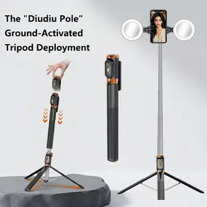 67-Inch Extendable Bluetooth-compatible Selfie Stick, One-Button Tripod, Dual Flashlights, Ideal for Live Streaming and Photography