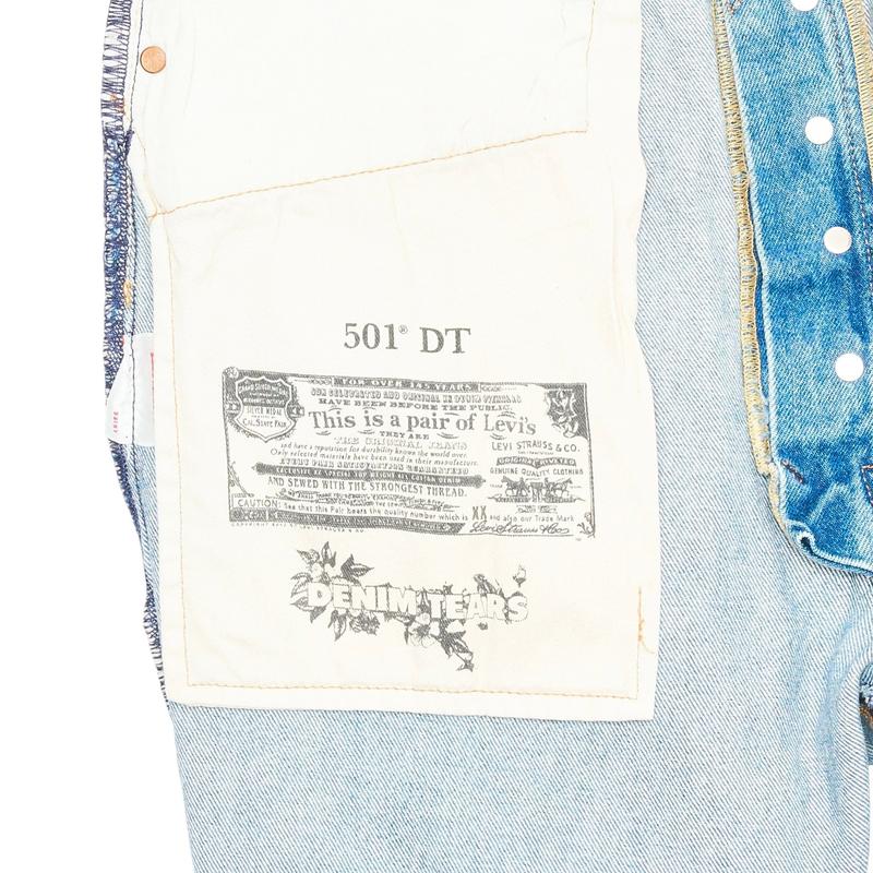 Denim Tears x Irak Levi’s 501 Wreath Logo Jeans Light Wash Vintage Indigo Black