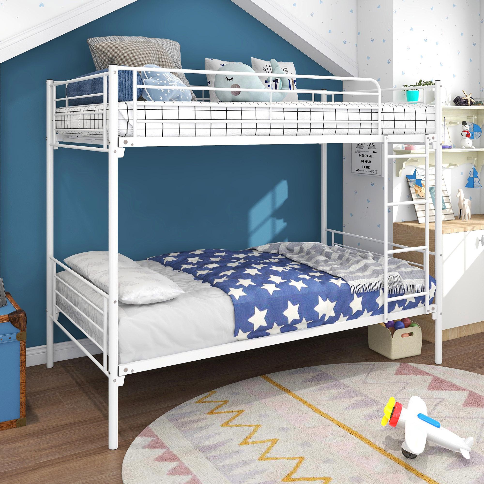 Heavy Duty Twin Over Twin Bunk Bed, Metal Frame with Ladder & 10" Underbed Storage Space