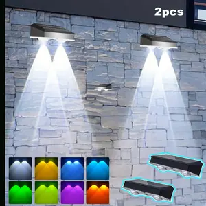 6/2 Pack Solar Fence Lights - RGB Colour Changing Solar Landscape Lights, 9 Lighting Modes, Outdoor Waterproof Lights for Pool, Fence, Deck, Patio, Garden Railing, Shopping Centre Facade, Door Sign, Staircase Decorative Solar Outdoor Wall Lights