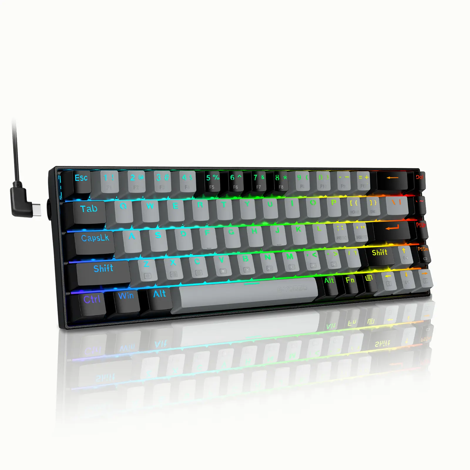 E-YYOSO 60% Compact Ergonomic Wired Mechanical Gaming Keyboard, 68-Keys, Linear Red Switches, Ice Blue Backlit, Hot Swappable, Type-C, Bonus 16 Red Keycaps & Mouse Pad for PC Laptop Gamers, Gaming Keyboards for Gamers
