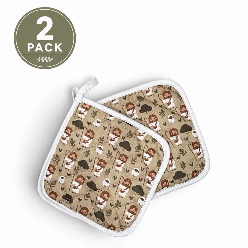 JesusWares 2-Pack Heat Resistant Jesus Pot Holders, Bakeware Hot Pads for Cooking & Baking, Cute Christian Kitchen Decor