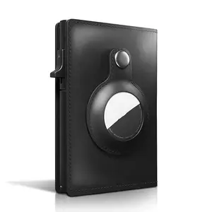 Trackable AirTag Wallet, Brown Leather RFID-Blocking Trifold Slide Smart Wallet Case with Air Tag Holder Credit Holder for Men Women