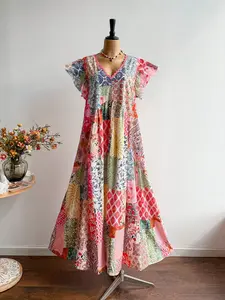 Bohemian style pink floral Print V-neck ruffle sleeves elegant casual dress,Christmas，New Year's Day、Valentine's Day Dress, Boho