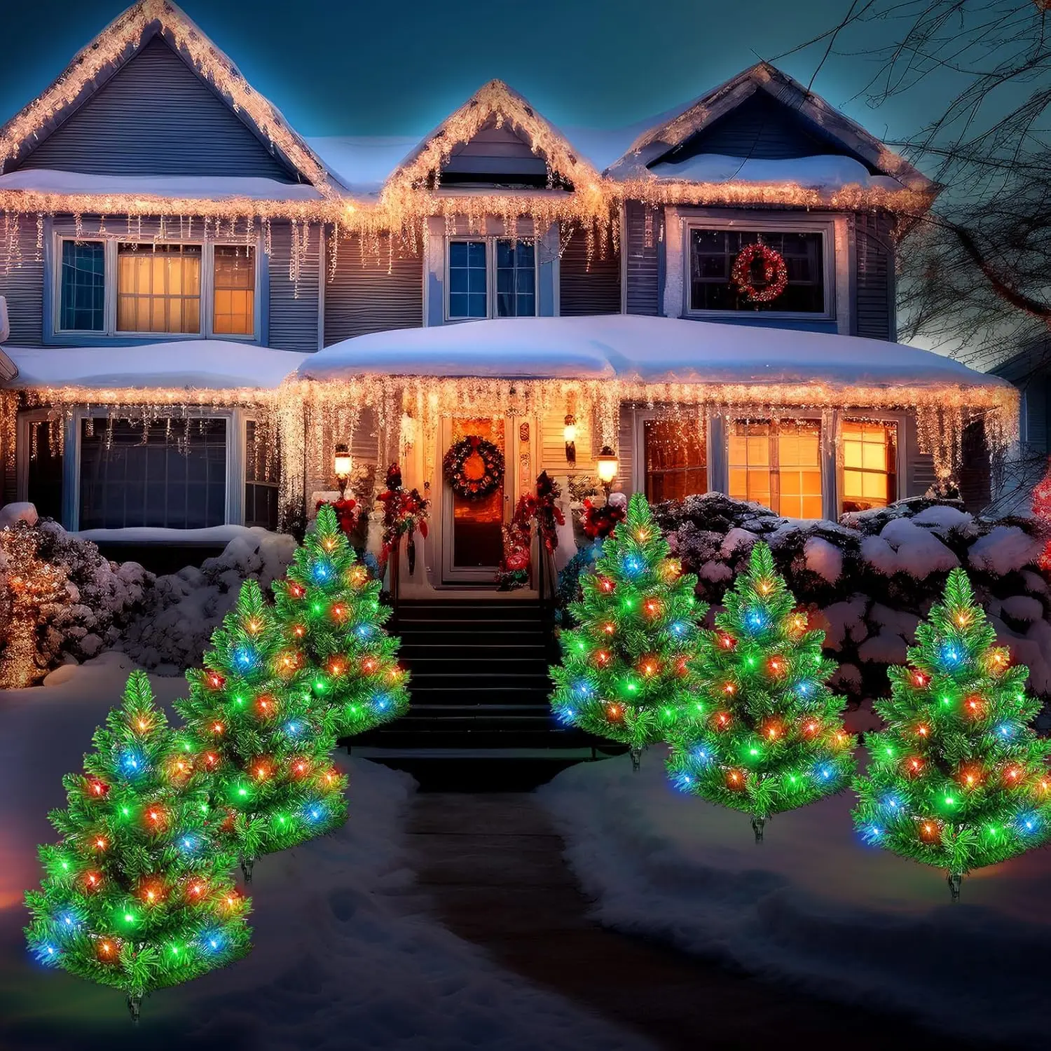 Christmas tree, with string lights, solar-powered Christmas tree light string set, holiday decoration, suitable for outdoor courtyards, gardens, lawns, Christmas essentials, children's gifts, household items (2/4/6/pcs） Inflatable Santa String Lights pati