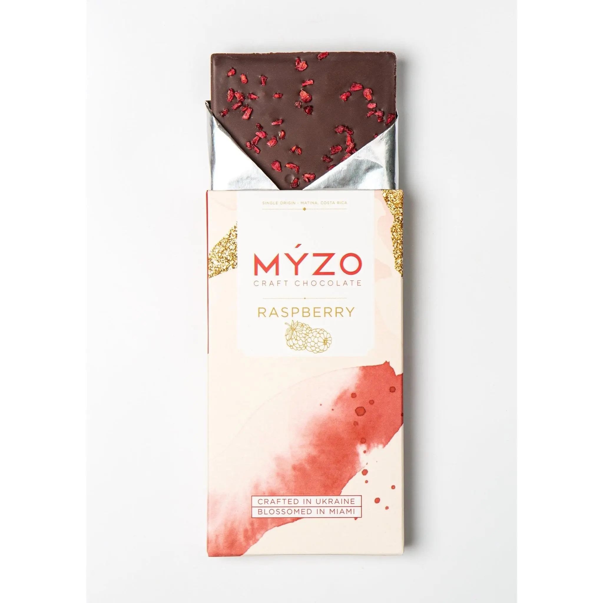 MYZO Raspberry Dark Chocolate 70% Single-Origin Cacao with Freeze-Dried Berries Snack Dessert Handcrafted in Ukraine Natural Ingredients