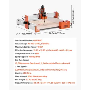 VEVOR CNC Router Machine, 100W Spindle, 3-Axis Wood Engraving Milling Machine, with 15.75x 15.75x 3.74 in Working Area, Linear Rail, Aluminum Alloy Structure, for Wood Acrylic Carving Cutting