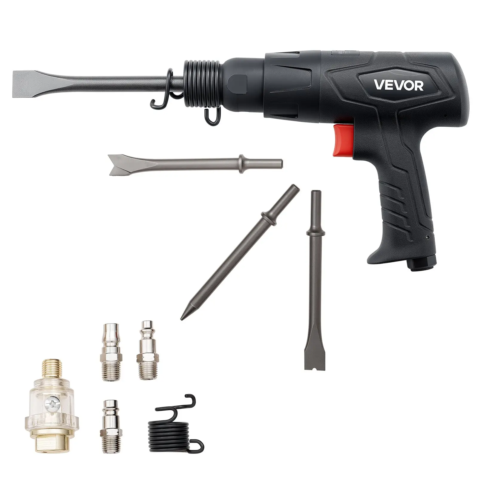 【Summerfinds】VEVOR Pneumatic Air Hammer (Fathers Day Deal) - 2500-2700 BPM, 2.76in Stroke, 1/4 NPT, 4 Replaceable 6.7in Long Barrel Chisels, 5.3 Lbs / 2.4 Kg Pistol-Grip Compact Air Chisel Shovel for Cutting, Scraping, Dad Can Fix It, Dad Gadgets, Alu