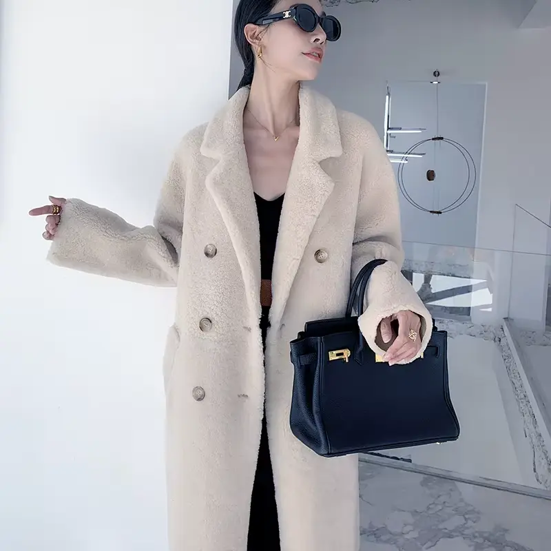 Natural Wool Sheepskin Double Faced Fur Coat Women Luxury Warm Long Fur Jacket 2024 Old Money Style Winter Clothes Шуба Женская Does not apply