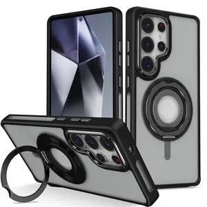 Magnetic 360° Rotating Bracket Frosted Phone Case For Samsung Galaxy S22 S23 S24 S25 Ultra Plus FE Magsafe Ring Protective Cover