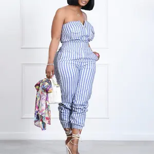 Motionkiller Stripe Strapless Zip-Front Jumpsuit with Pockets Fashion Womenswear