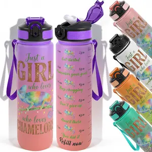 1pc,32oz Water Bottle Just a Girl Who Loves Chameleons Design Durable  Leak-Proof 1000ml Time Marker Water Bottle - Shatter-Resistant for Sports, Fitness, Hiking & Outdoor Travel - Large Capaci