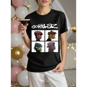 Music Band Gorillazs Punk Rock Print T Shirt Printed Shirts, Ladies' Tops, Printed Short-Sleeve One-Piece Shirts