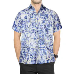 LA LEELA Mens Hawaiian Shirts Short Sleeve Button Down Shirt Men's Holiday Shirts Beach Casual Aloha Tropical Shirts for Men Funny M Aztec Royal Blue