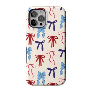 Casely iPhone 12 Pro Max Case | American Girlie | Red White & Blue Bows | Bold Protective Design | Compatible with MagSafe