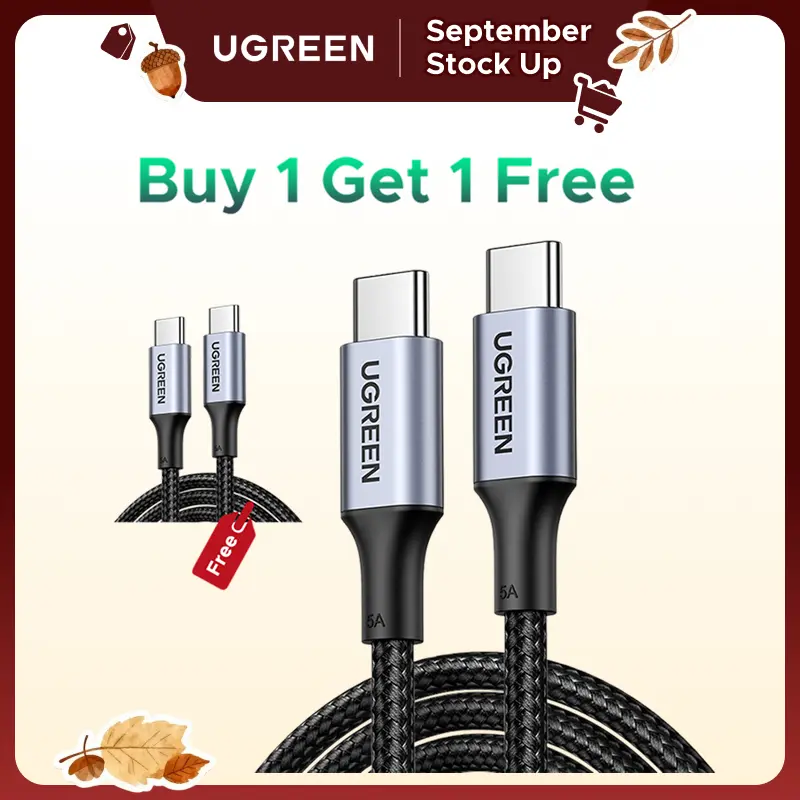 (Buy 1 Get 1 Free) UGREEN USB C to USB C Cable ,100W Type C Flow Cord, Fast Charging for iPhone 17/16 Series, MacBook Pro 2020, iPad Pro, Dell XPS, Samsung Galaxy S24/S23/S22 Ultra, Switch, Pixe,3.3FT Black, portable charger,tiktokshopstockup, Mobile