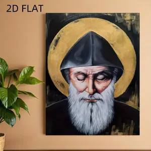2D FLAT 1 Piece Saint Charbel Lebanon - Modern Coptic Saint Orthodox Christian Image, Wall Art for Home, Office, Hallway - Spiritual Christian Gift, Halo Theme, Rich Color Contrast