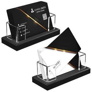 Business Card Holder Acrylic: 2 Pack Business Card Display for Desk - Clear Business Card Stand for Office Reception Event Conference Room Desktop