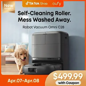 【Upgrade C20】eufy C28 Robot Vacuum and Mop Combo, HydroJet Self-Cleaning Roller Mop, DuoSpiral Detangle Brush, 15,000 Pa Turbo High Suction, 5-in-1 Robot Vacuum and AI Obstacle Avoidance