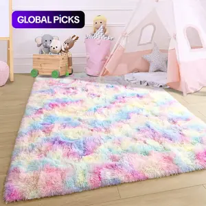 Rainbow Color Soft Shaggy Rug, 1 Count Non-slip Plush Floor Mat, Decorative Area Rug, Floor Carpet for Home Living Room Bedroom, Birthday Gift #GLOBAL PICKS