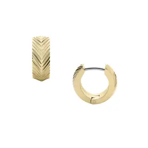 Fossil Women's Harlow Linear Texture Gold-Tone Stainless Steel Huggie Hoop Earrings
